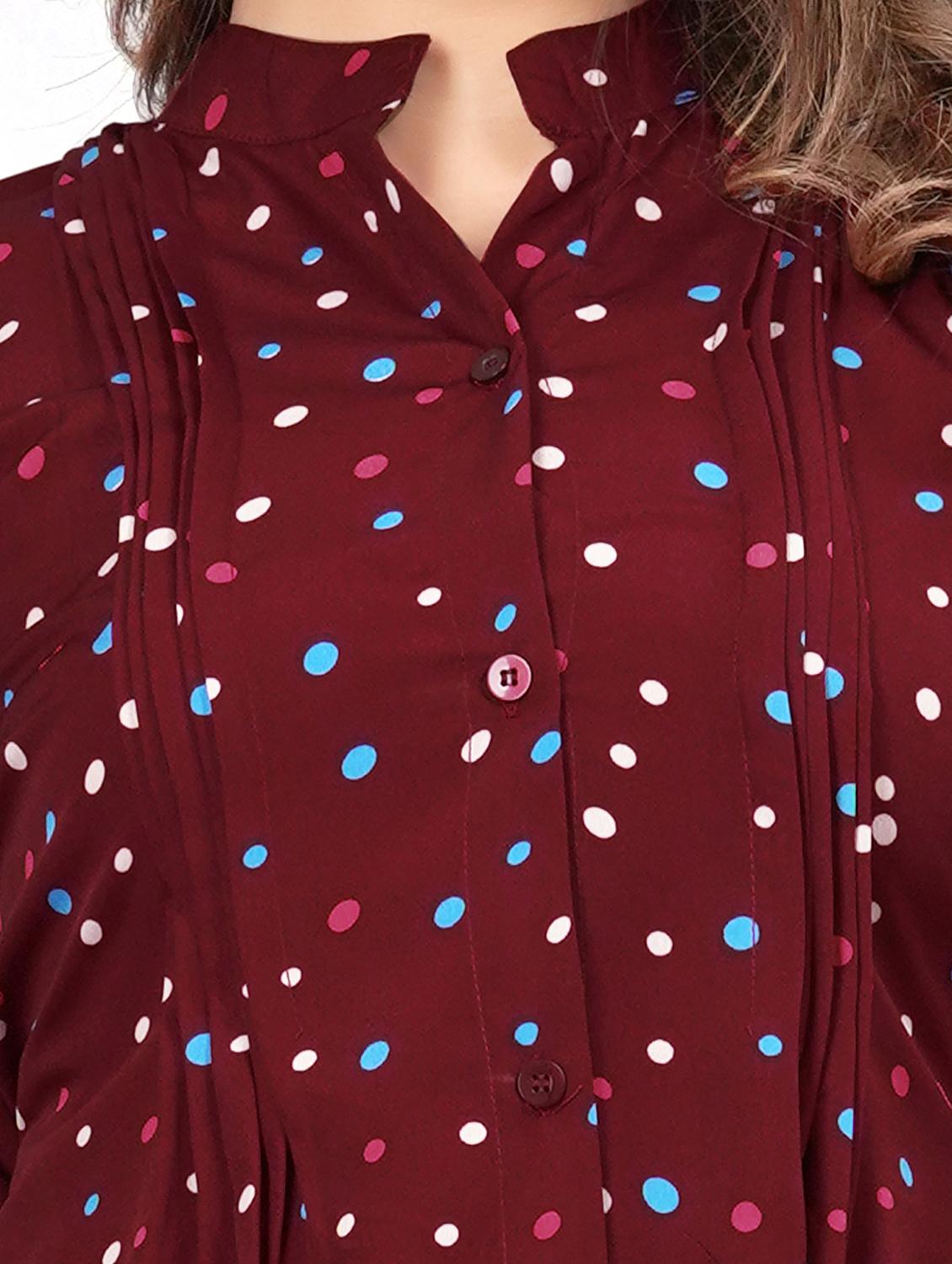 maroon printed detailed tunic top - 21037228 - Standard Image - 3