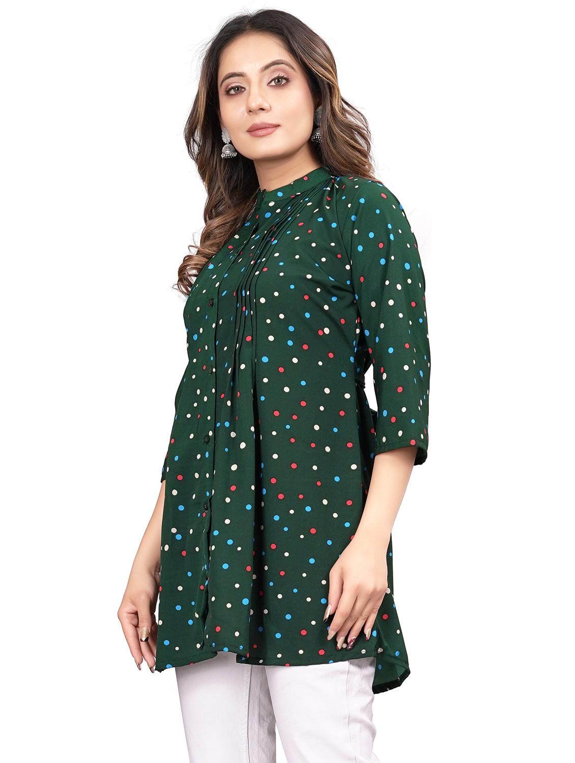 women polka print mandarin neck tunic - 21037232 - Zoom Image - 0
