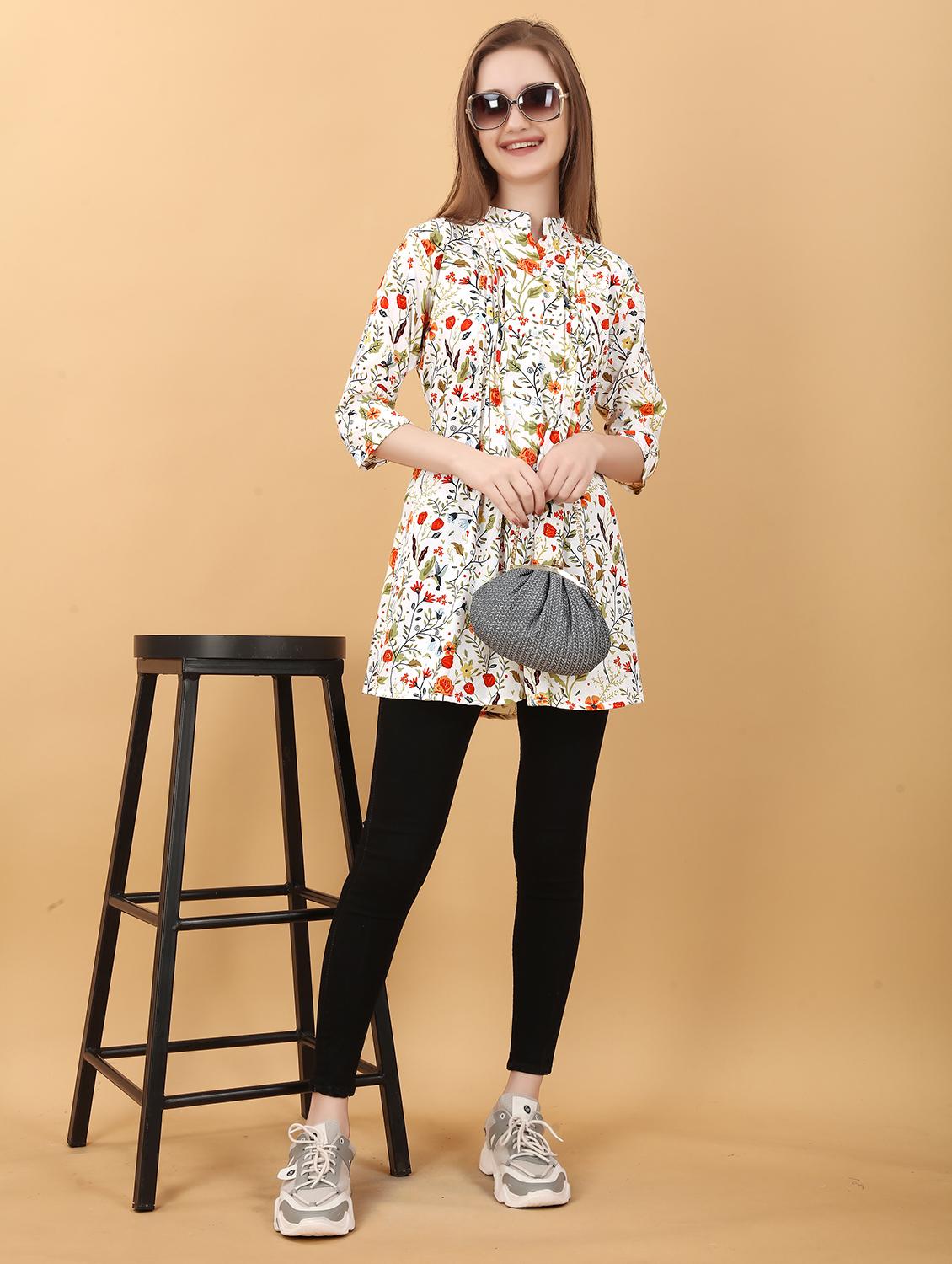 women floral print mandarin neck tunic - 21037233 - Standard Image - 3