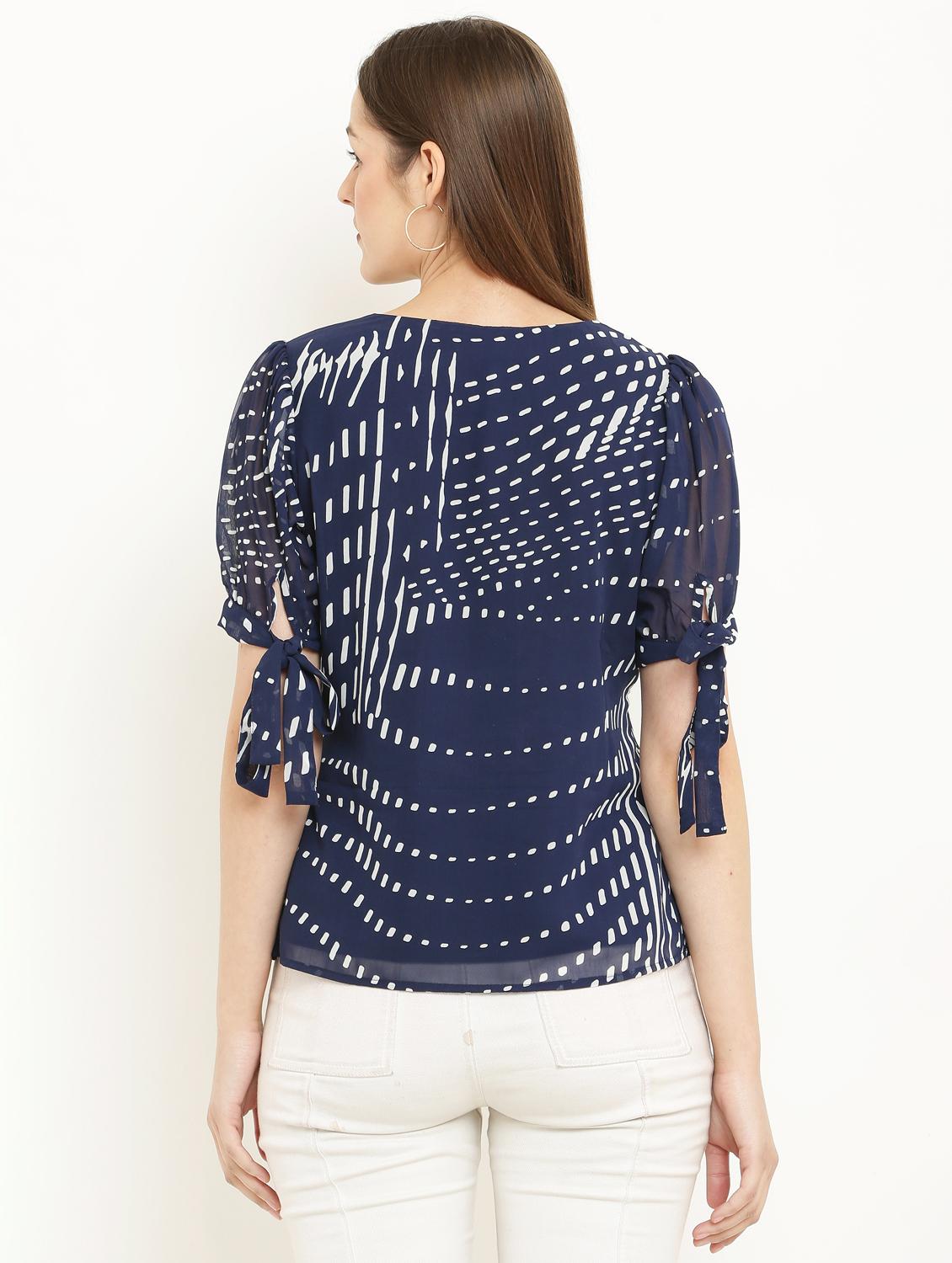 blue printed round neck top - 21037493 - Standard Image - 3