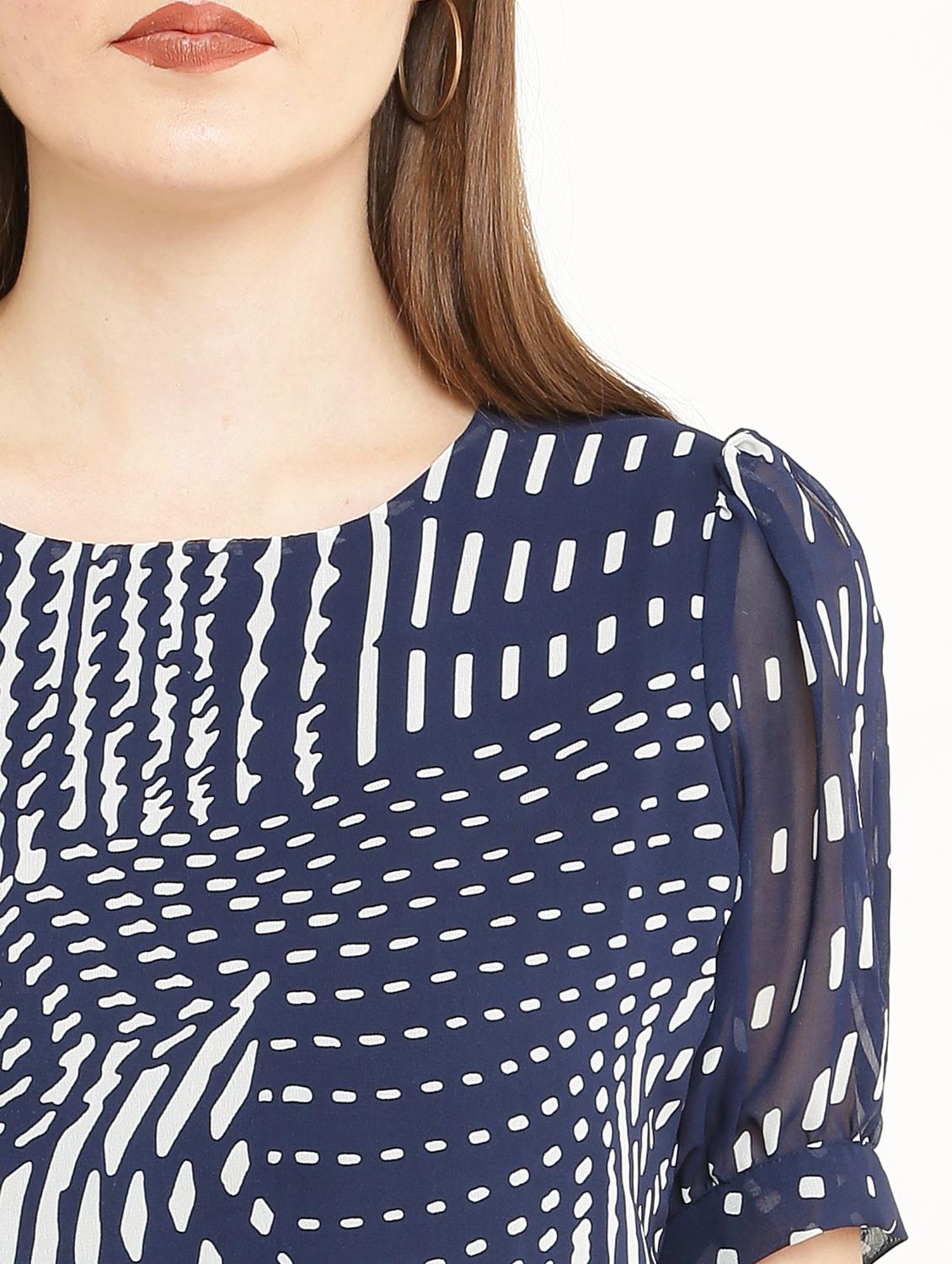 blue printed round neck top - 21037493 - Standard Image - 5