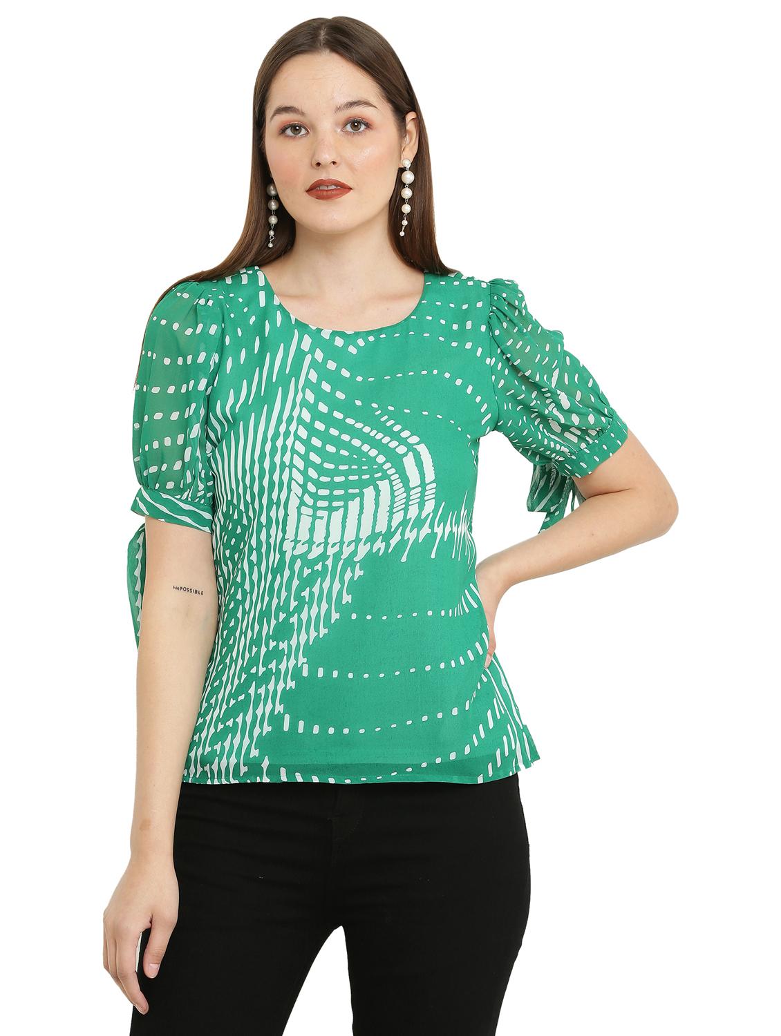 green printed round neck top - 21037494 - Zoom Image - 0