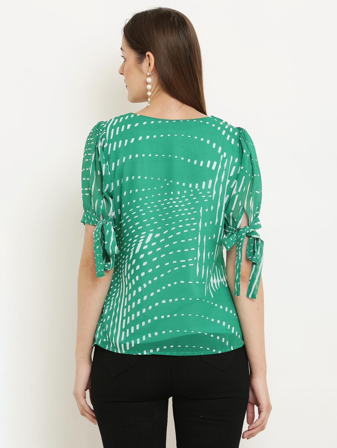 green printed round neck top - 21037494 - Standard Image - 3