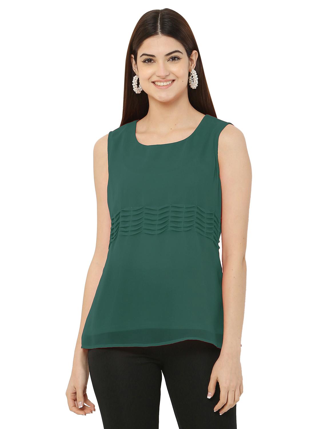 green georgette plain top - 21037495 - Zoom Image - 0