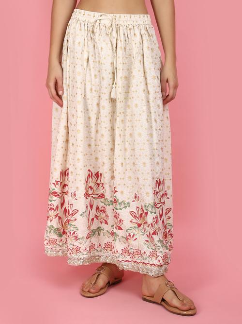 off white rayon flared skirts - 21043496 - Standard Image - 0