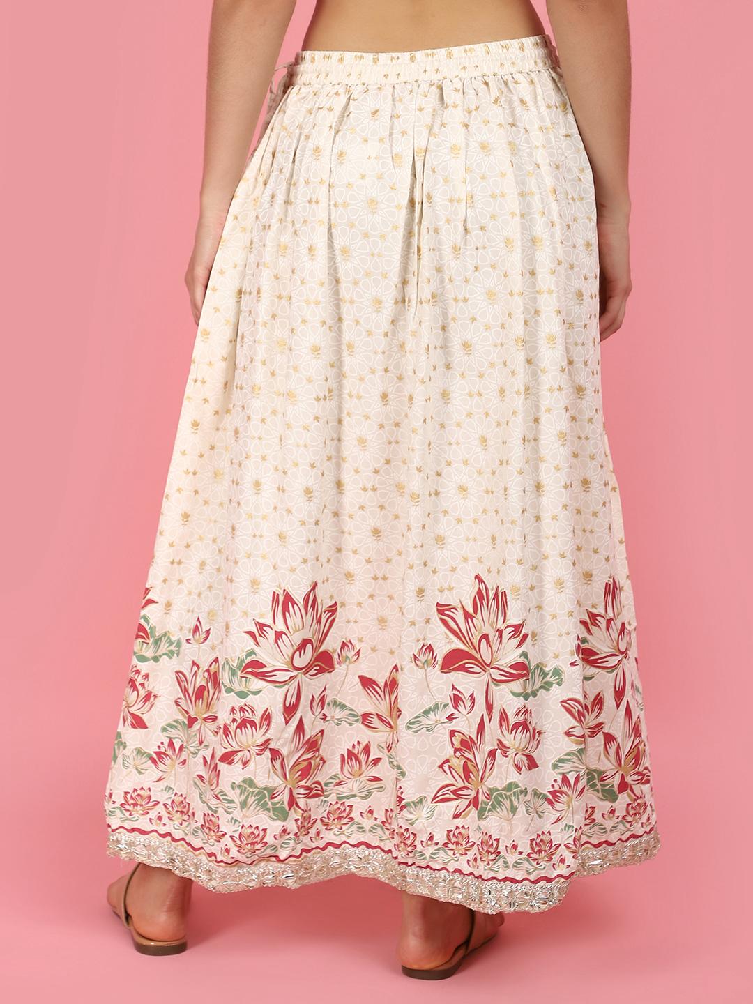 off white rayon flared skirts - 21043496 - Standard Image - 3
