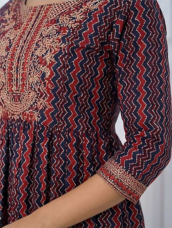 women printed three quarter sleeve kurta - 21043826 -  Standard Image - 3