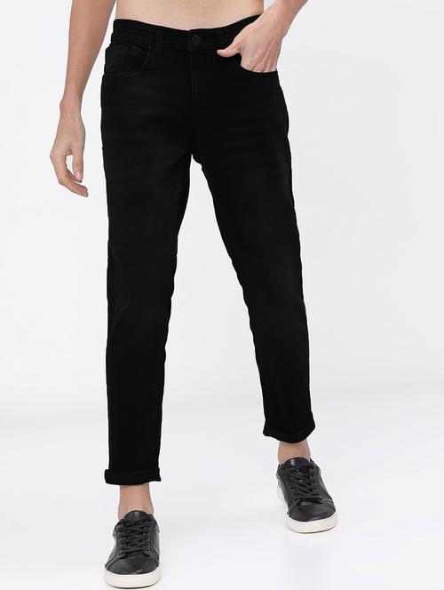 men black mid rise plain jeans - 21043846 - Standard Image - 0