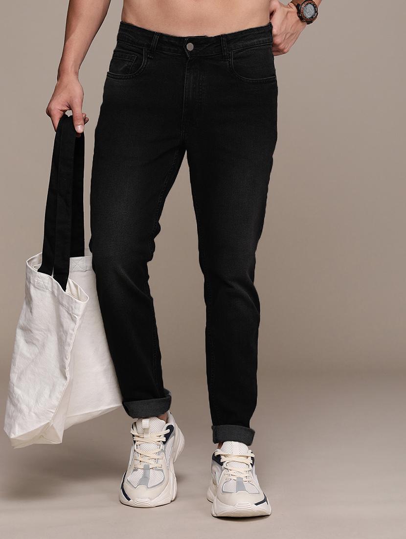 men black mid rise plain jeans