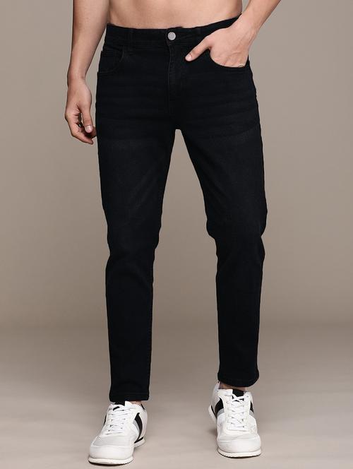men black mid rise plain jeans - 21043852 -  Standard Image - 0