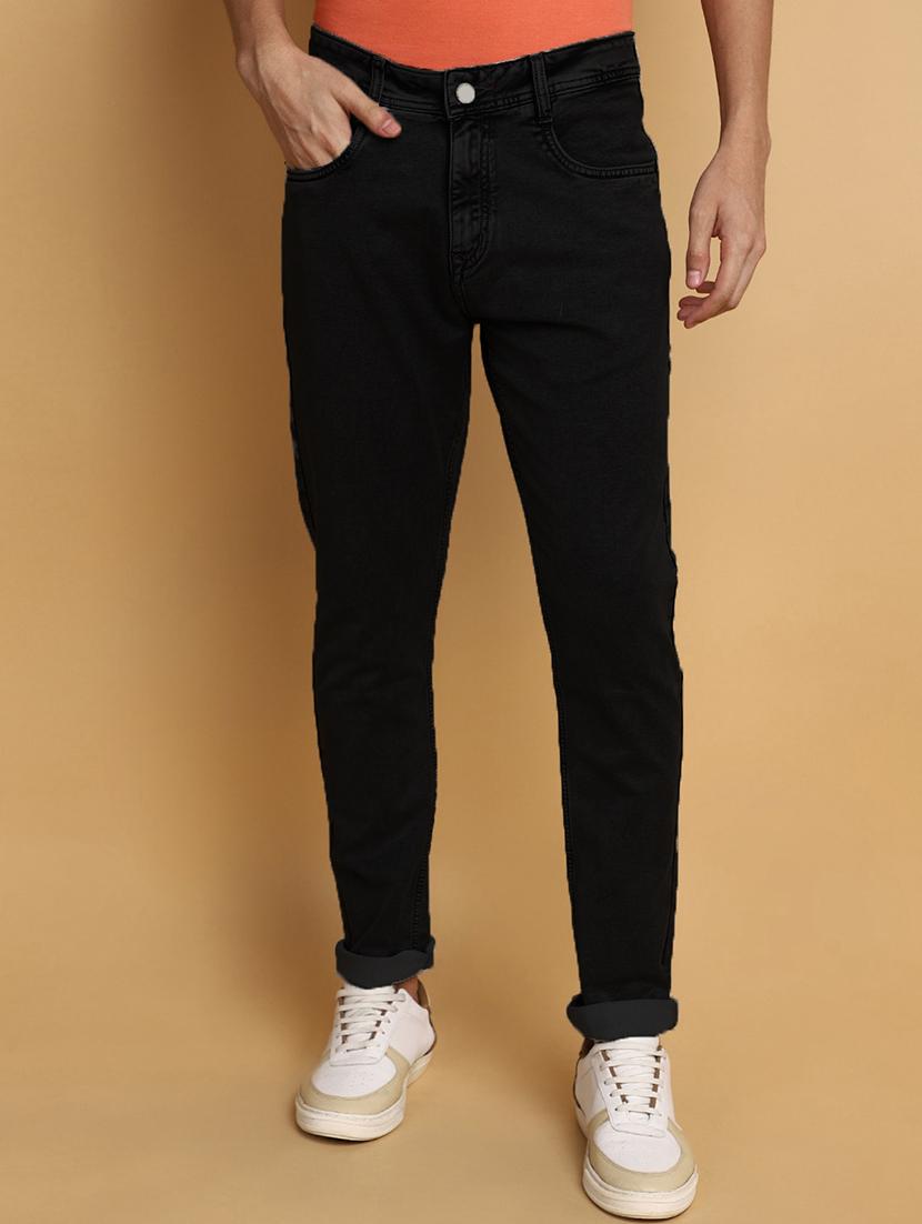 men mid rise plain jeans