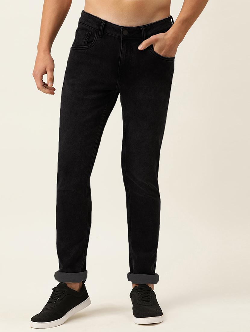 men mid rise plain jeans