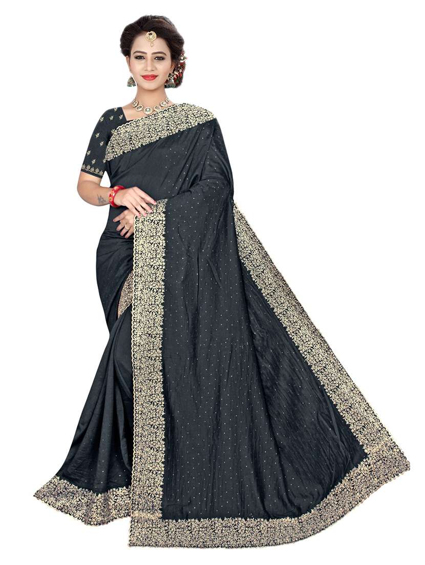 black bordered embroidered saree - 21047957 - Zoom Image - 0