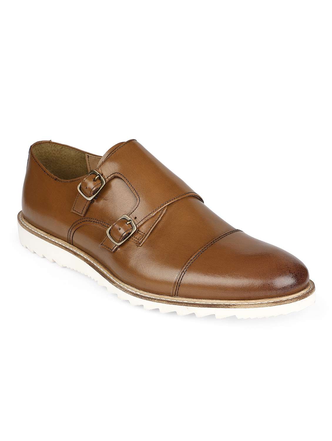 men tan solid formal shoes