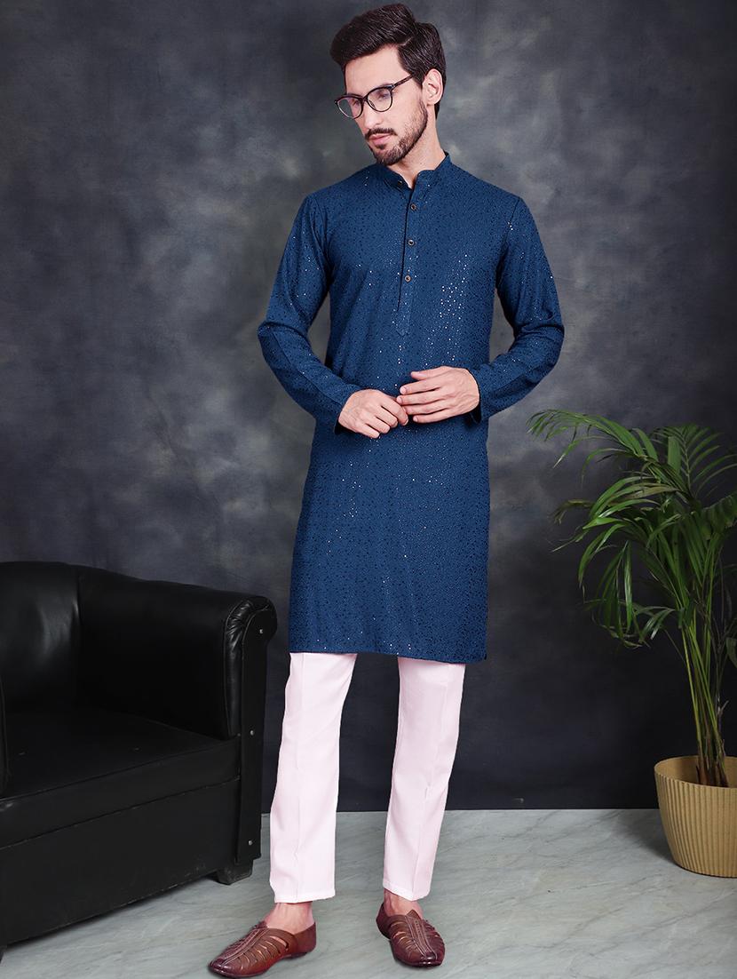 men sequin embroidered kurta pant set - 21048086 - Zoom Image - 0
