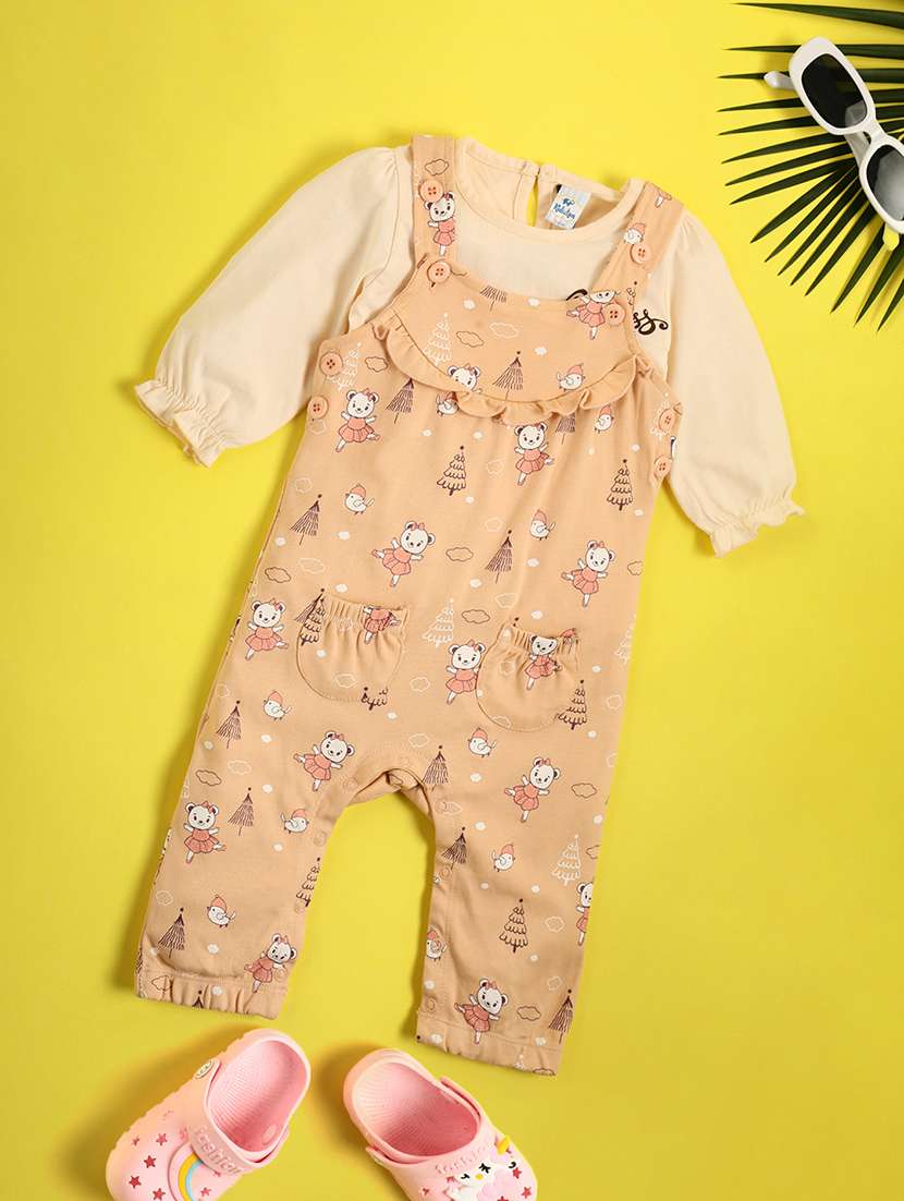 kids printed cotton dungarees twin set - 21048580 - Zoom Image - 0