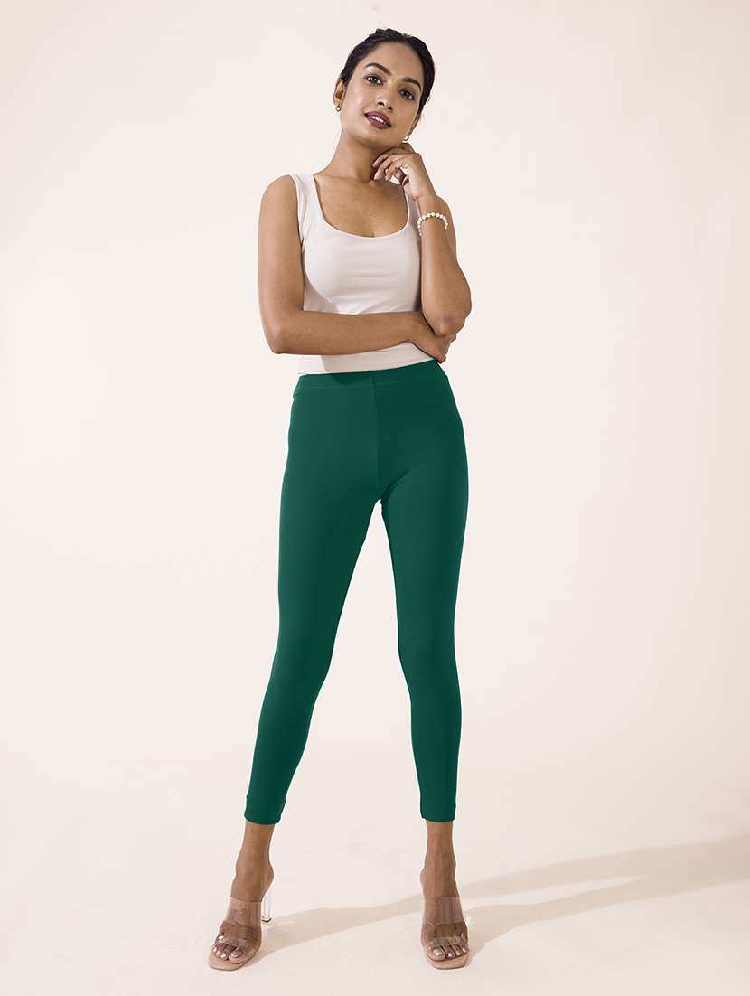 women solid ankle length leggings