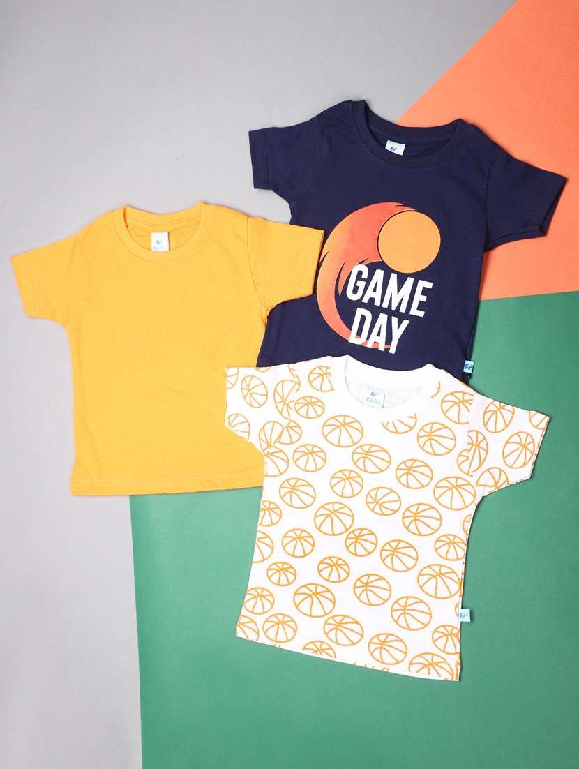 boys round neck printed set of 3 t-shirt