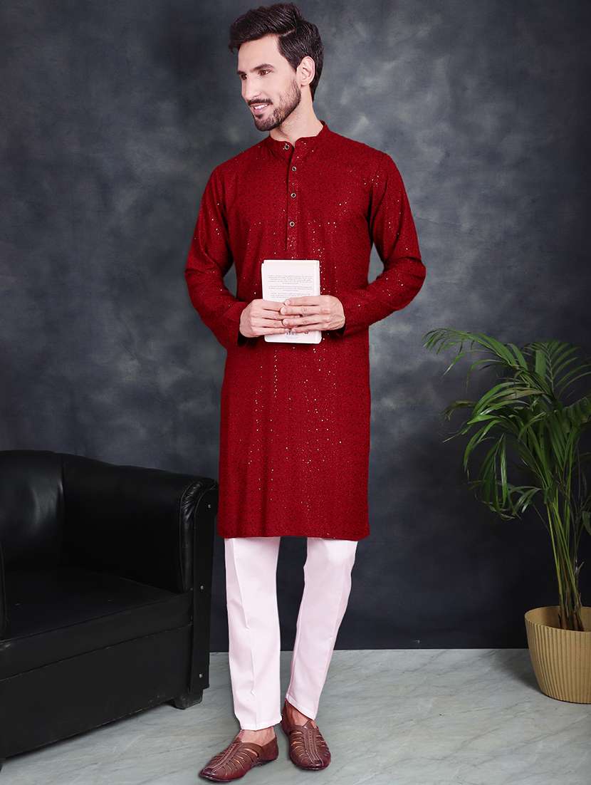 men sequin embroidered long sleeve kurta - 21049908 - Zoom Image - 0