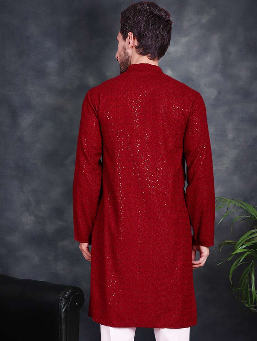 men sequin embroidered long sleeve kurta - 21049908 - Standard Image - 3