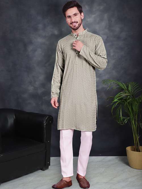 men sequin embroidered long sleeve kurta - 21049912 - Standard Image - 0