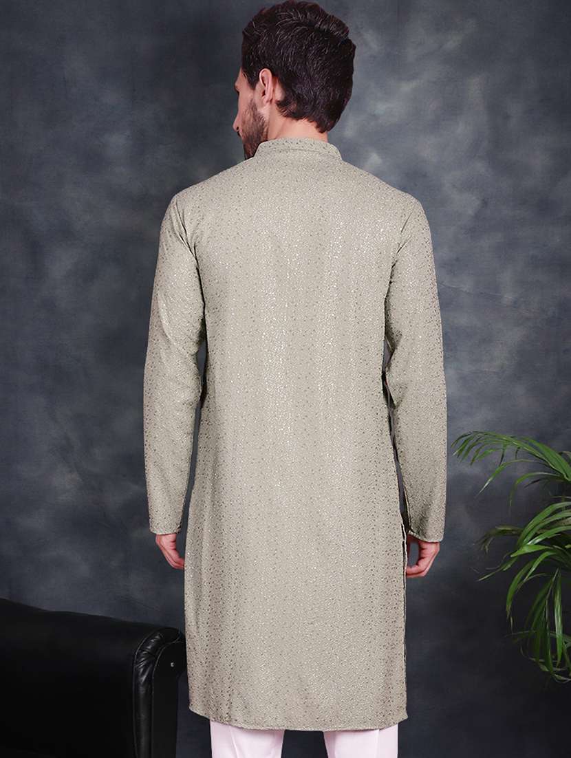 men sequin embroidered long sleeve kurta - 21049912 - Standard Image - 3