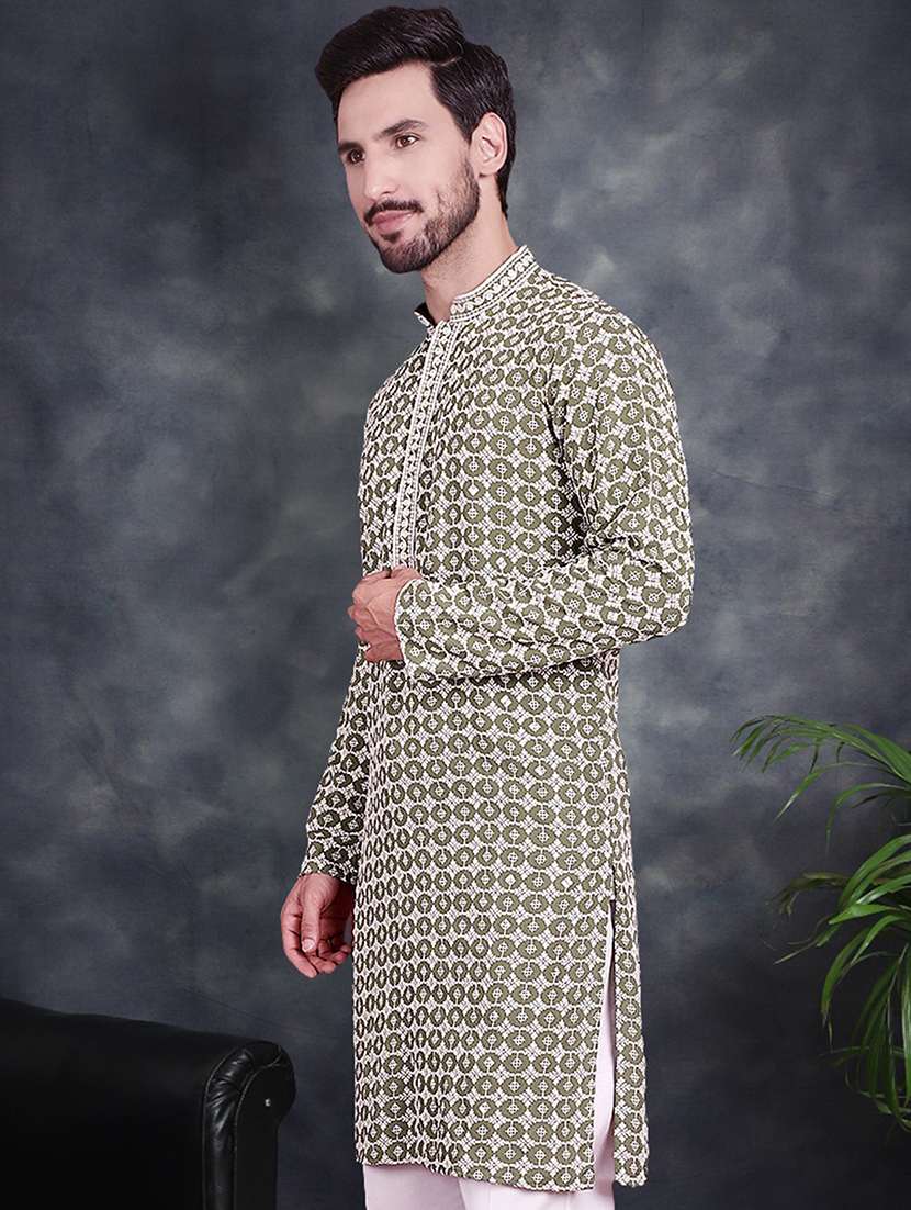 men embroidered georgette kurta - 21049929 -  Standard Image - 3