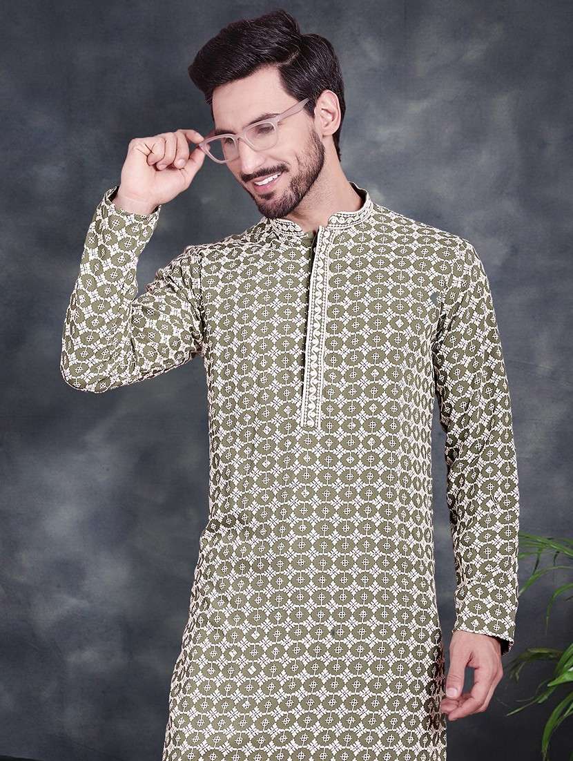 men embroidered georgette kurta - 21049929 -  Standard Image - 5