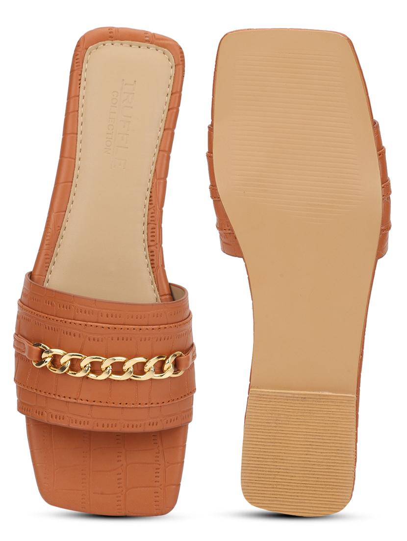 women tan slides flip flop - 21049974 - Standard Image - 5