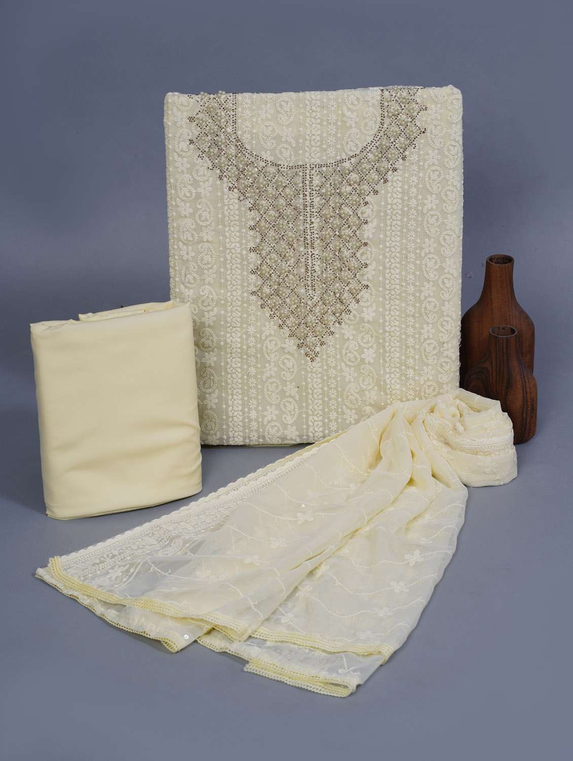 lemon sherbet embroidered unstitched suit set - 21050046 - Zoom Image - 0