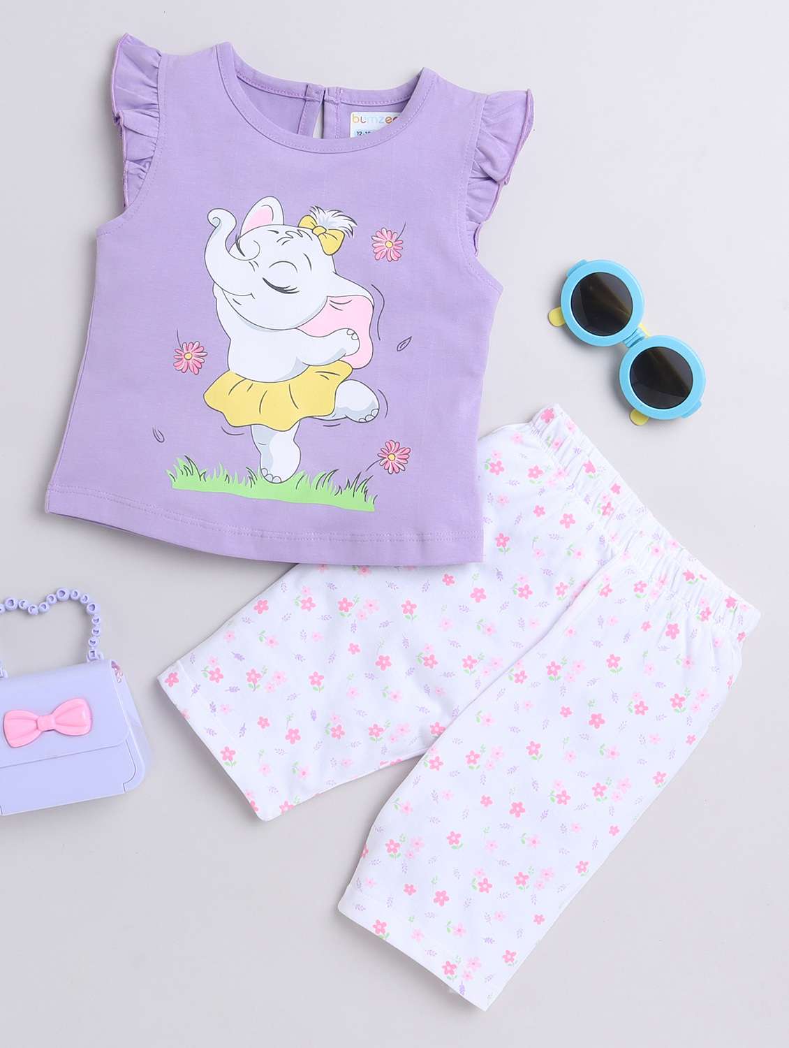 lavender printed detailed top & capri set