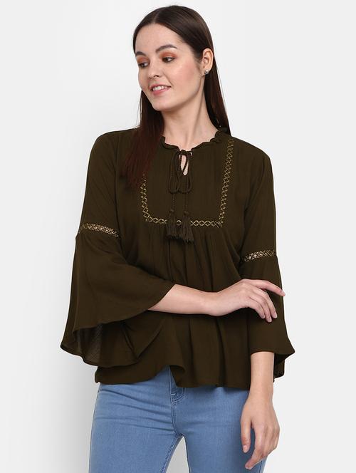 olive green cotton regular top - 21050982 - Standard Image - 0