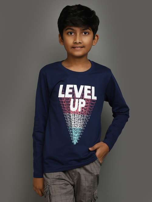 navy blue front print cotton t-shirt - 21051005 -  Standard Image - 0