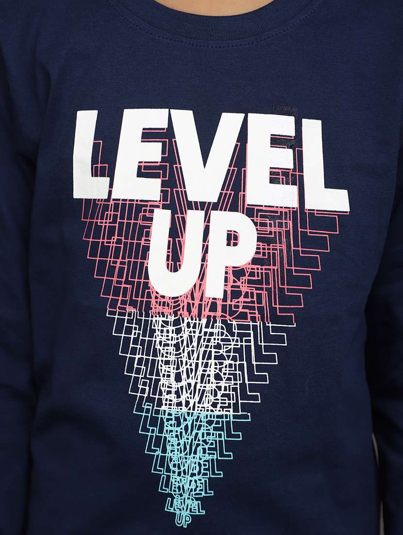 navy blue front print cotton t-shirt - 21051005 -  Standard Image - 5