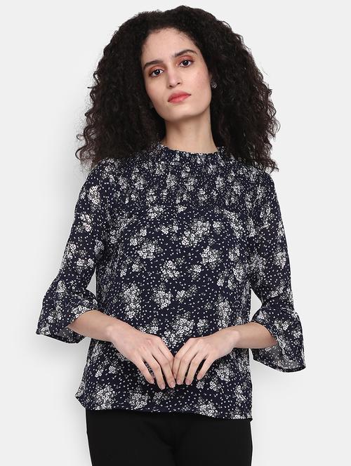 navy blue printed cotton regular top - 21051019 - Standard Image - 0