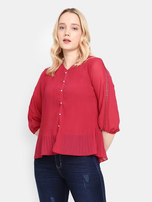 pink self design cotton regular top - 21051602 - Standard Image - 0