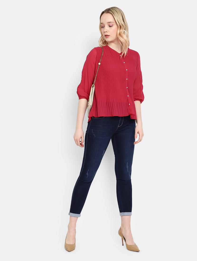 pink self design cotton regular top - 21051602 - Standard Image - 3