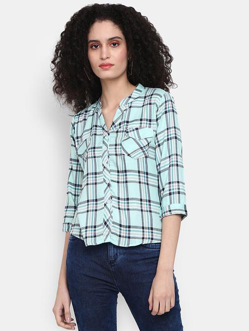 sea green checked regular top - 21051733 - Standard Image - 0