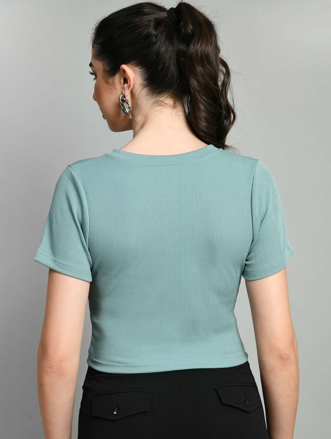 women solids v neck short sleeves top - 21052458 -  Standard Image - 3