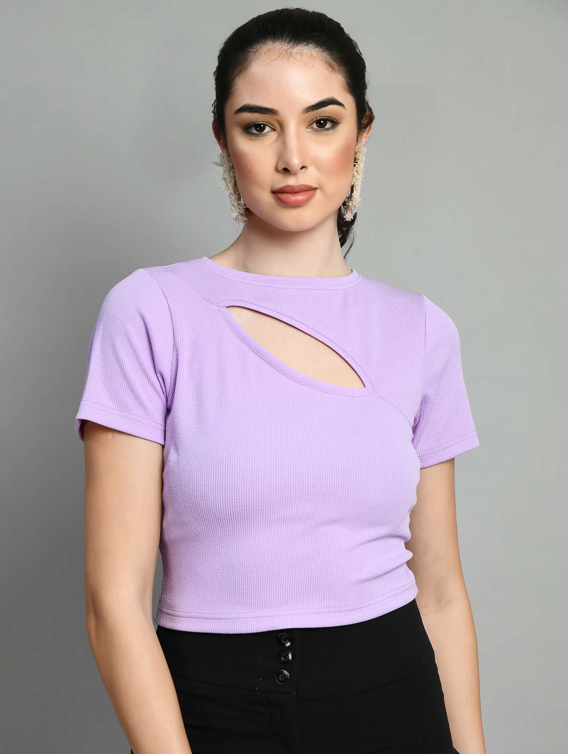 women solid lavender crop top - 21052598 - Zoom Image - 0