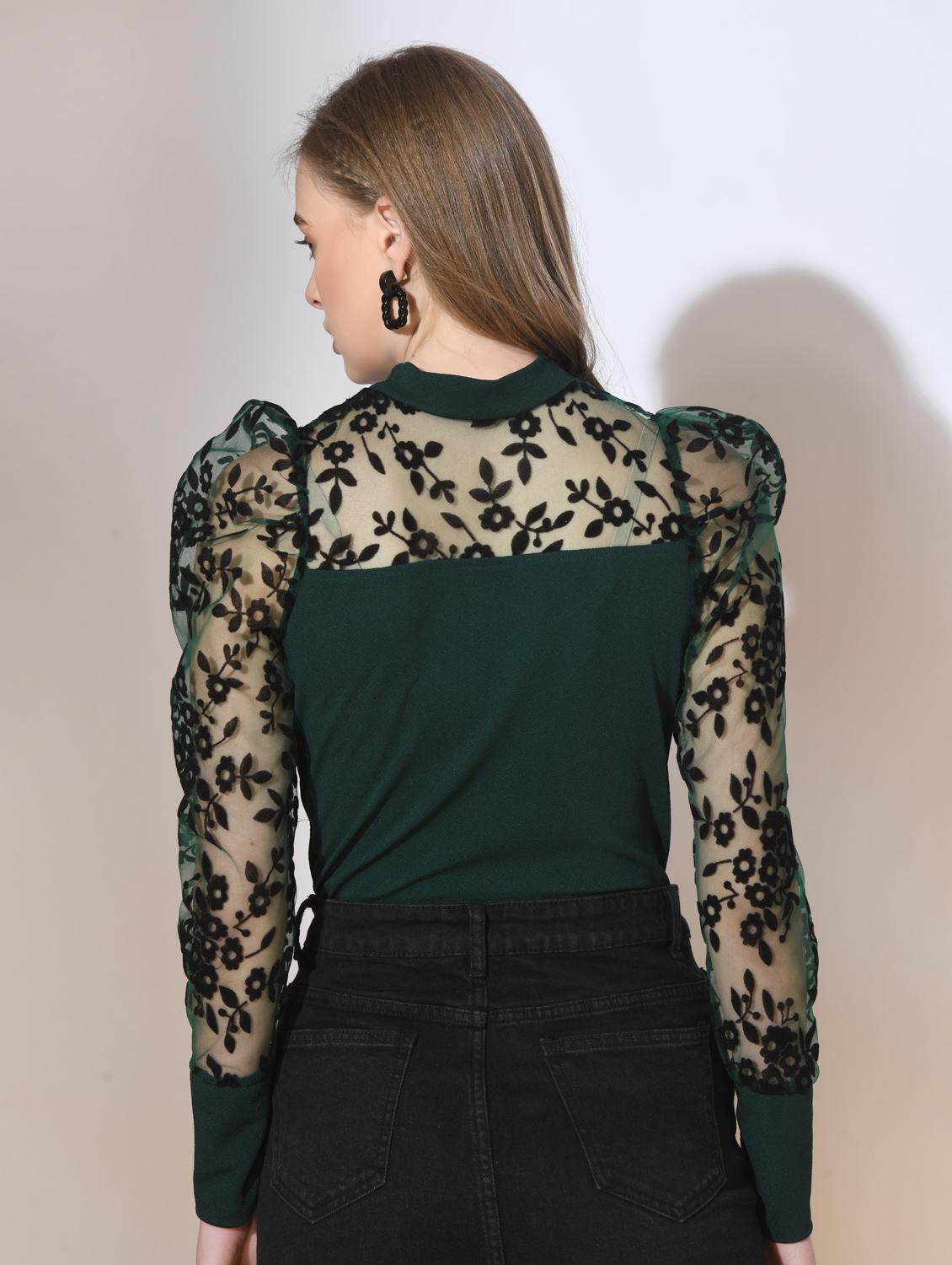 green self design detailed casual top - 21052638 - Standard Image - 3