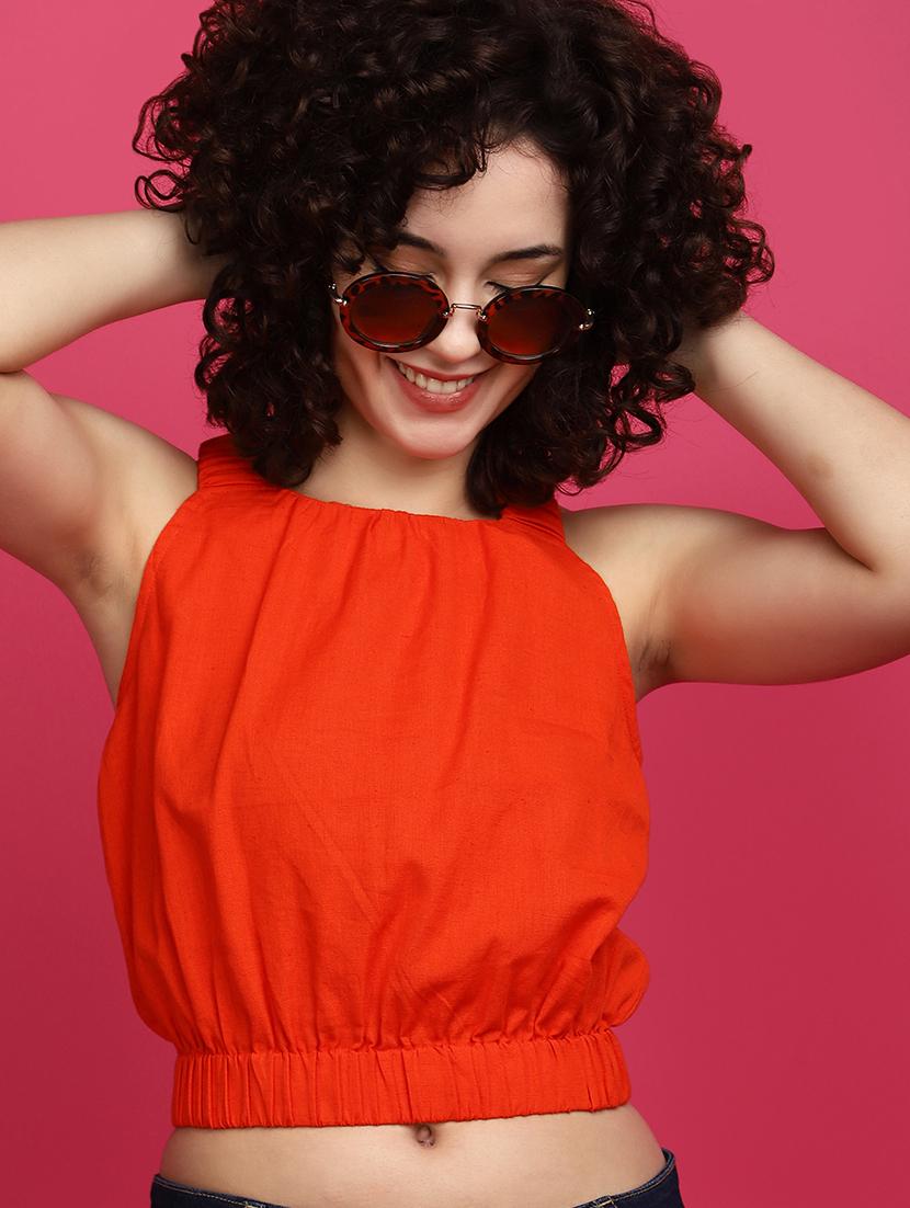 women solid sleeveless crop top - 21053612 - Standard Image - 3