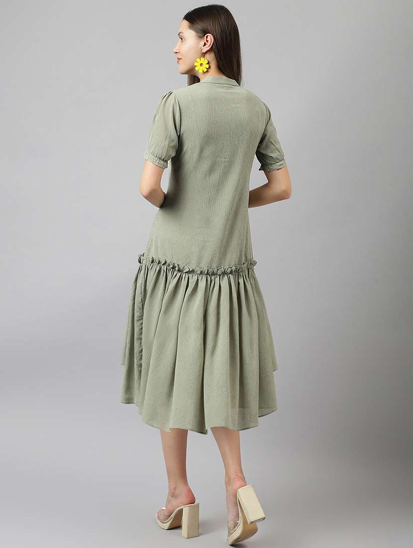 women olive stripes tiered dress - 21054093 -  Standard Image - 3