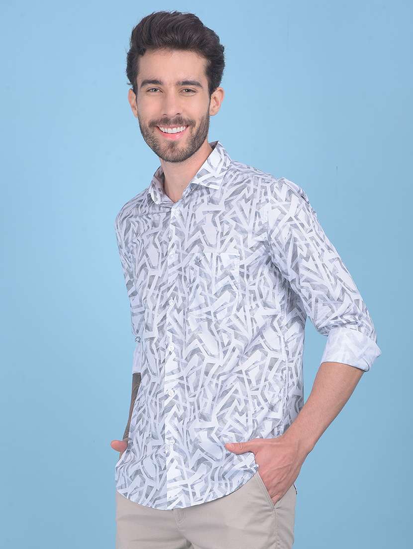men long sleeved printed casual shirt