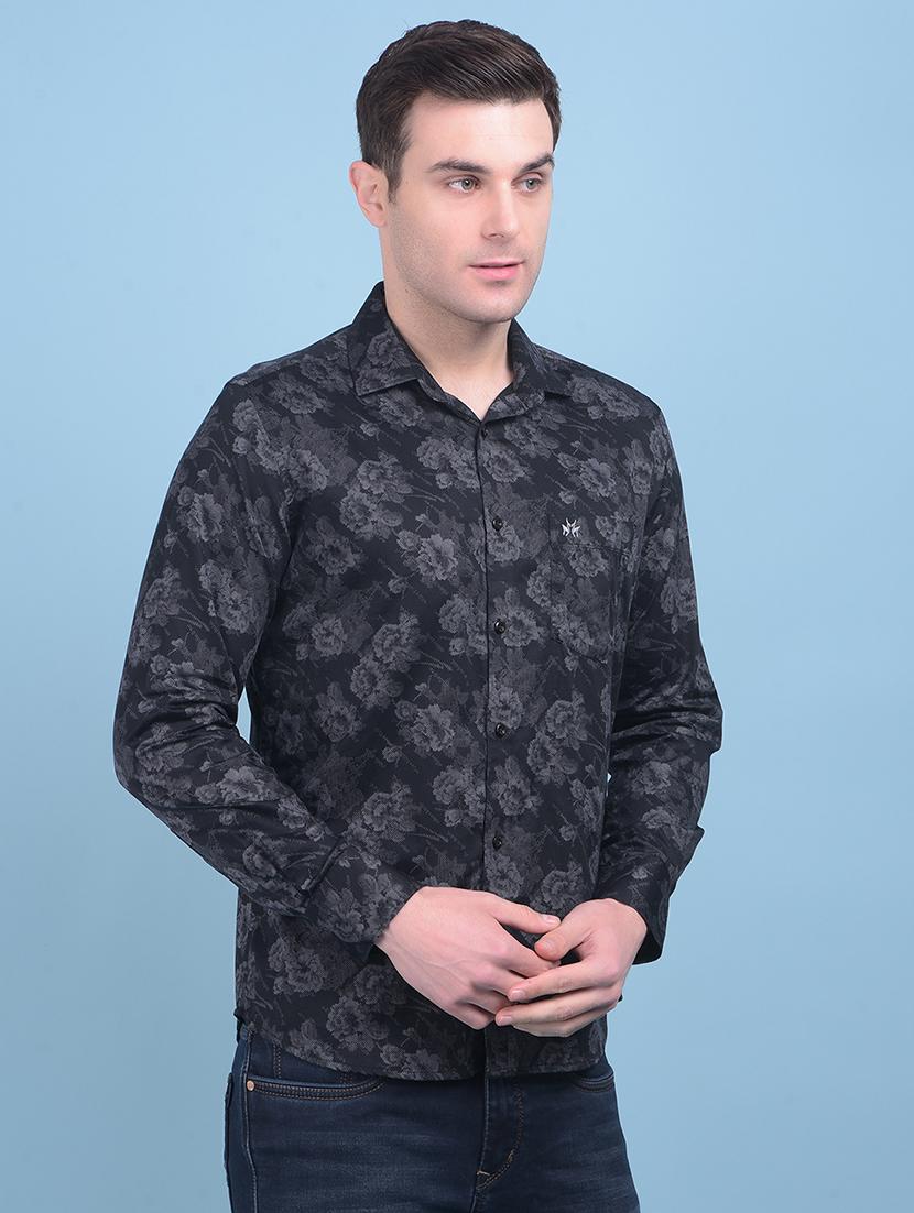black floral print cotton casual shirt - 21054758 - Zoom Image - 0