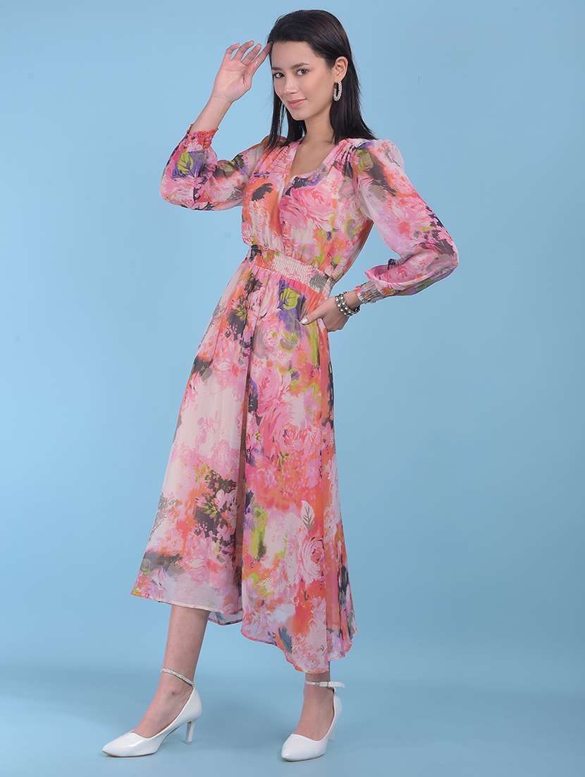 women pink floral printed fit & flare dress - 21054854 - Zoom Image - 0