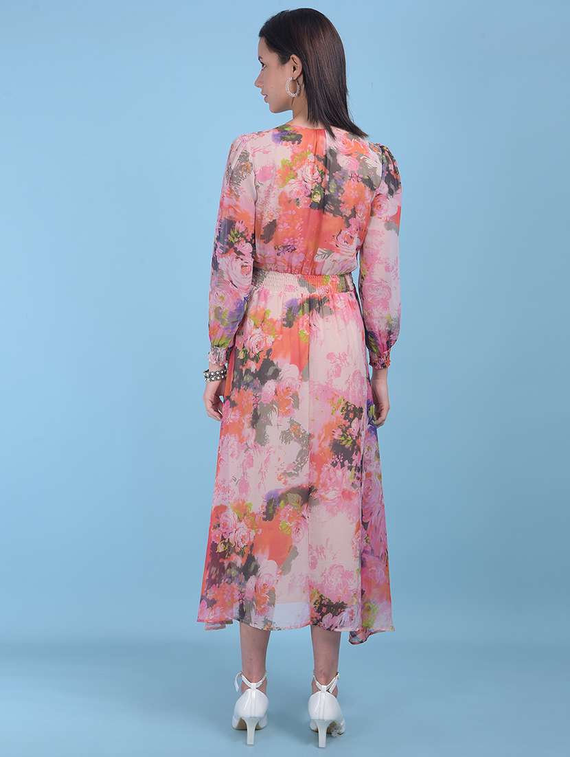 women pink floral printed fit & flare dress - 21054854 - Standard Image - 3