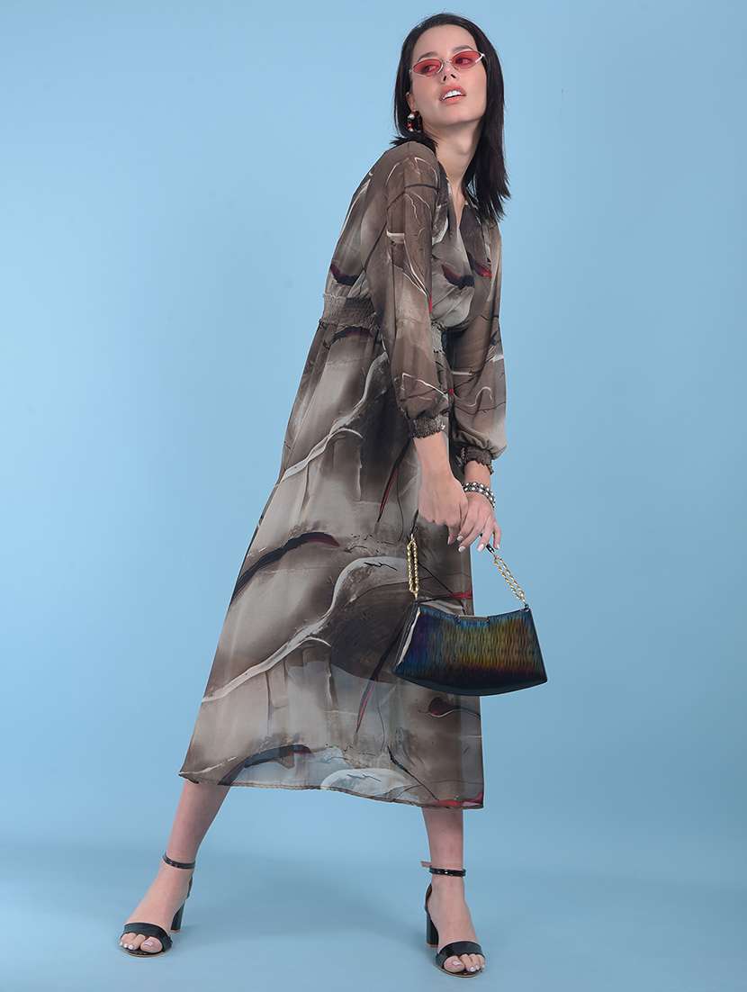 women brown printed fit & flare dress - 21054861 -  Standard Image - 3