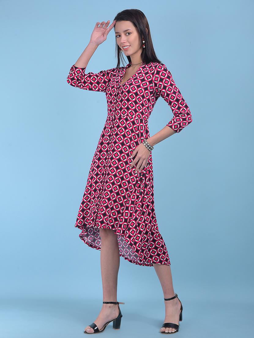 women black printed high low detailed dress - 21054865 -  Zoom Image - 0