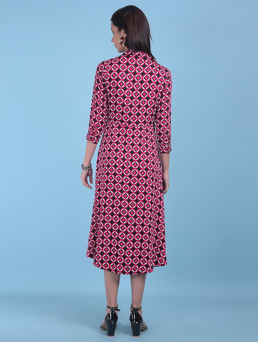 women black printed high low detailed dress - 21054865 - Standard Image - 3